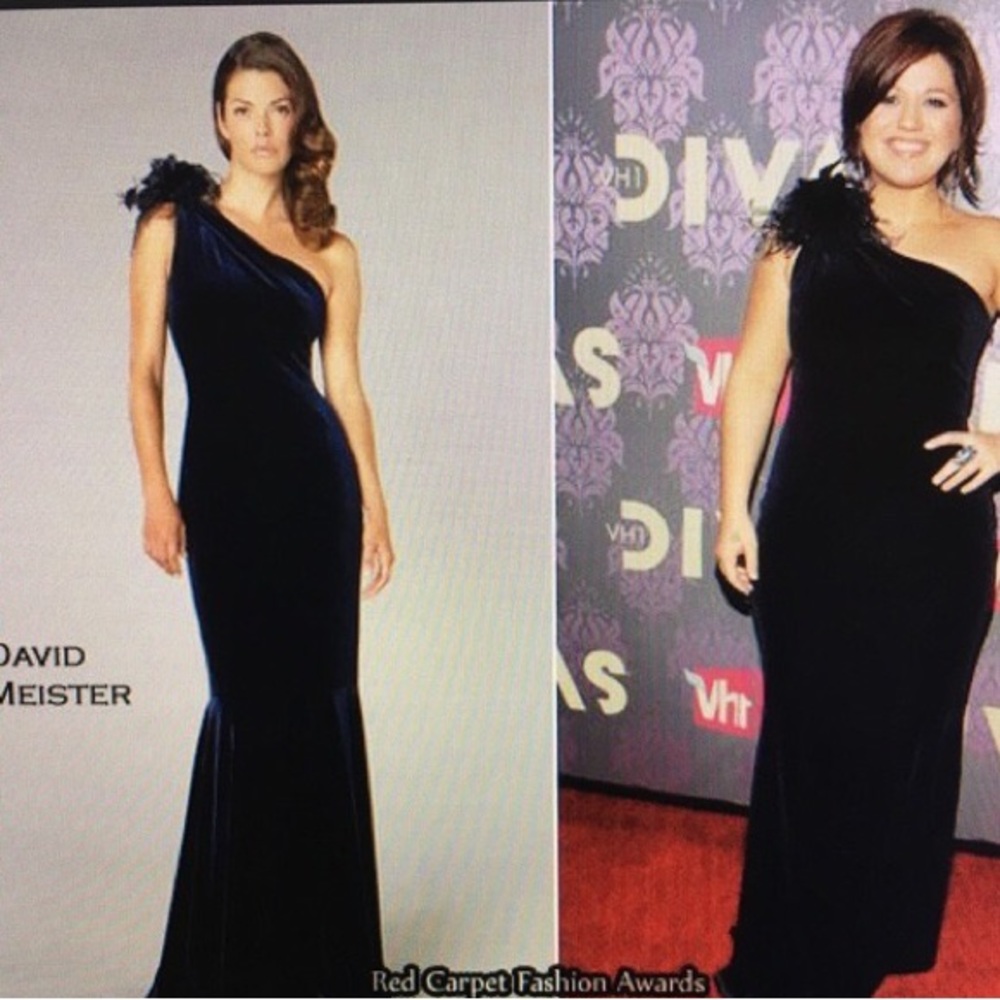 David Meister Black Velvet One Shoulder Dress